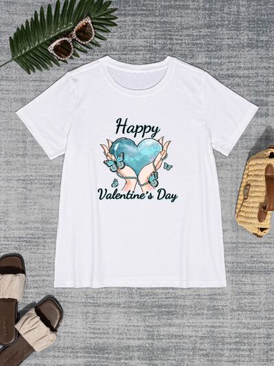 HAPPY VALENTINE'S DAY Round Neck Short Sleeve T-Shirt Women's T-Shirts - Tophatter Daily Deals