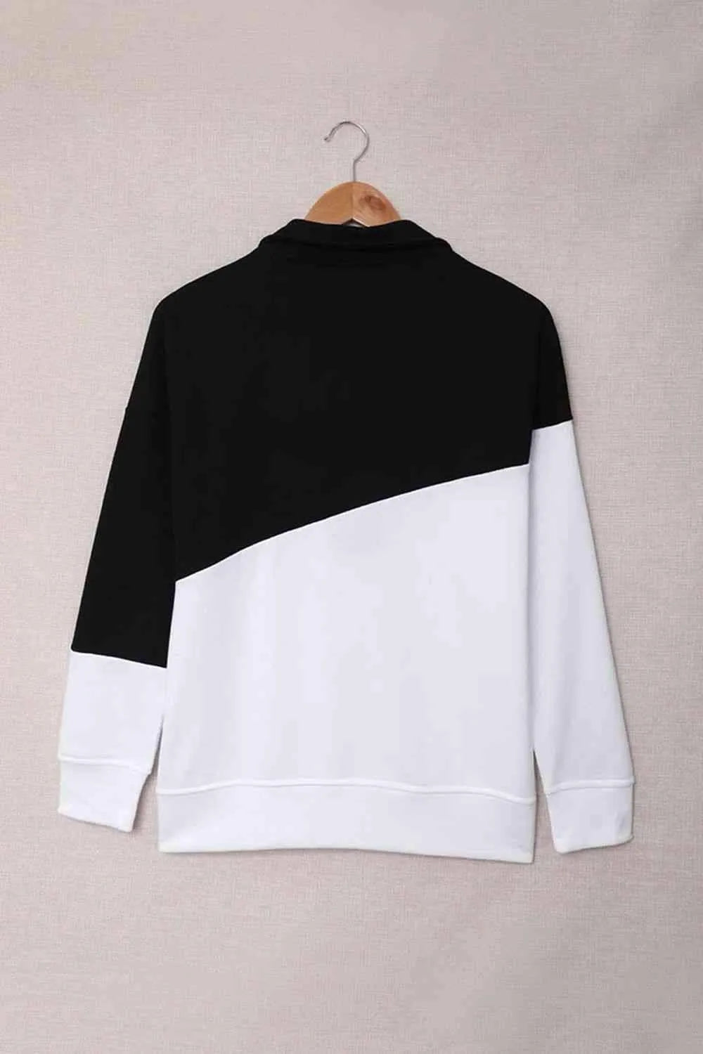 Contrast Zip-Up Collared Neck Dropped Shoulder Blouse Blouses - Tophatter Daily Deals