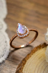 Moonstone Teardrop 925 Sterling Silver Halo Ring Rose Gold Moonstone - Tophatter Daily Deals