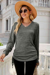 Heathered Drawstring V-Neck Top Women's T-Shirts - Tophatter Daily Deals