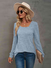 Heathered Square Neck Long Sleeve T-Shirt Women's T-Shirts - Tophatter Daily Deals