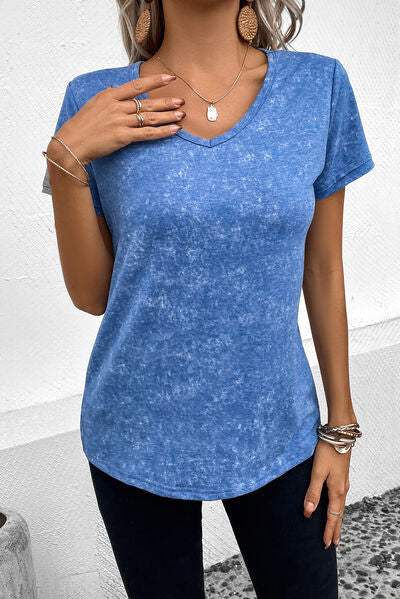 Heathered V-Neck Short Sleeve T-Shirt Ultra marine Women's T-Shirts - Tophatter Daily Deals