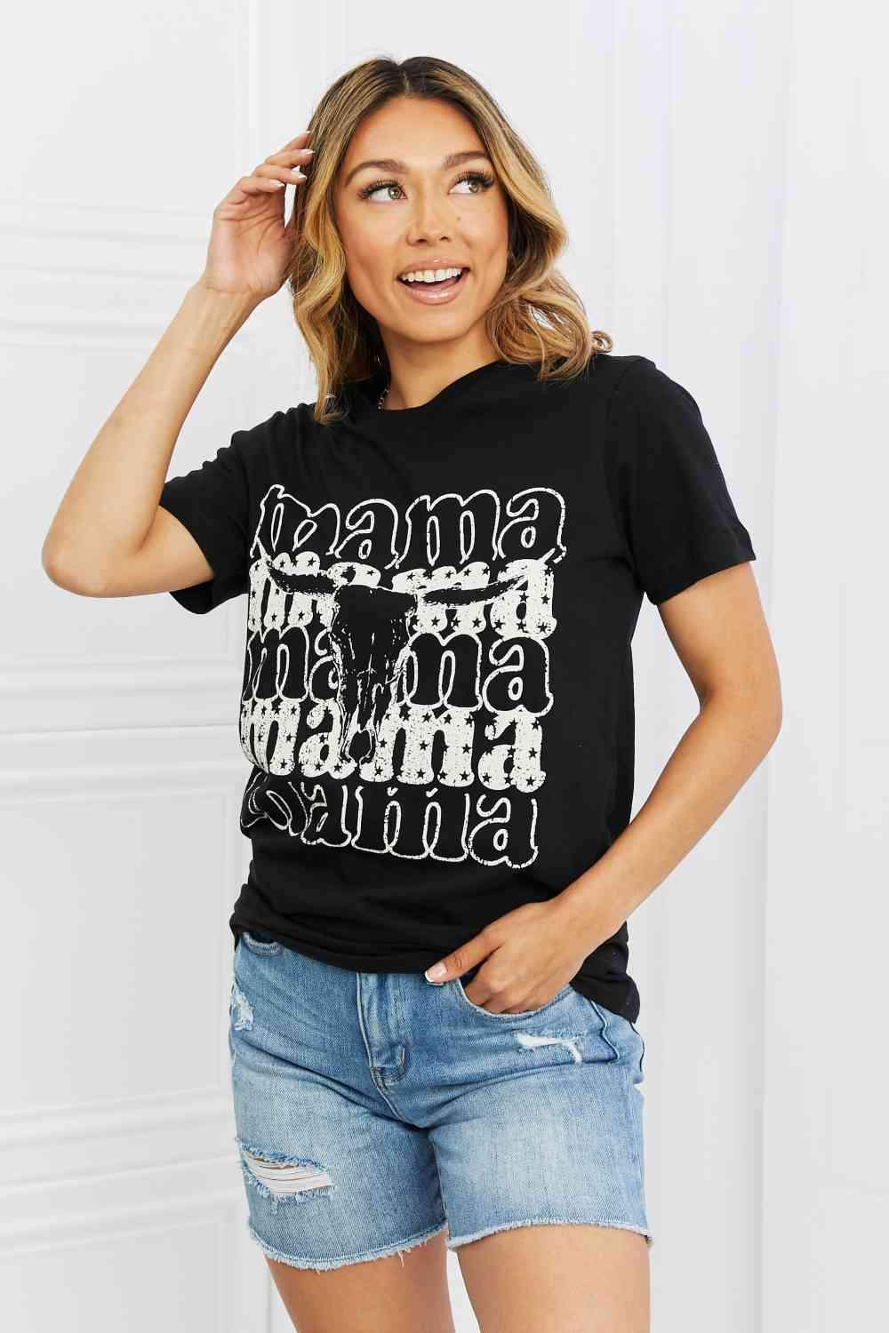 mineB I Got It From My Mama Full Size Graphic Tee in Black Women's T-Shirts - Tophatter Daily Deals