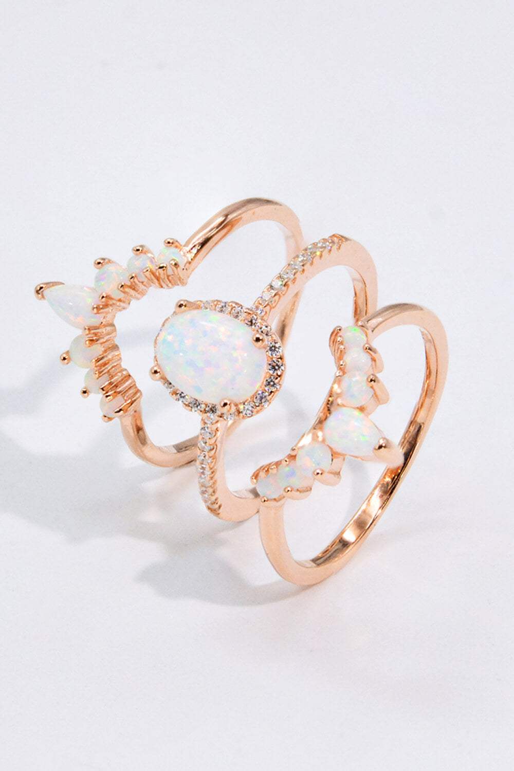 Opal and Zircon Three-Piece Ring Set Opal Opal - Tophatter Daily Deals