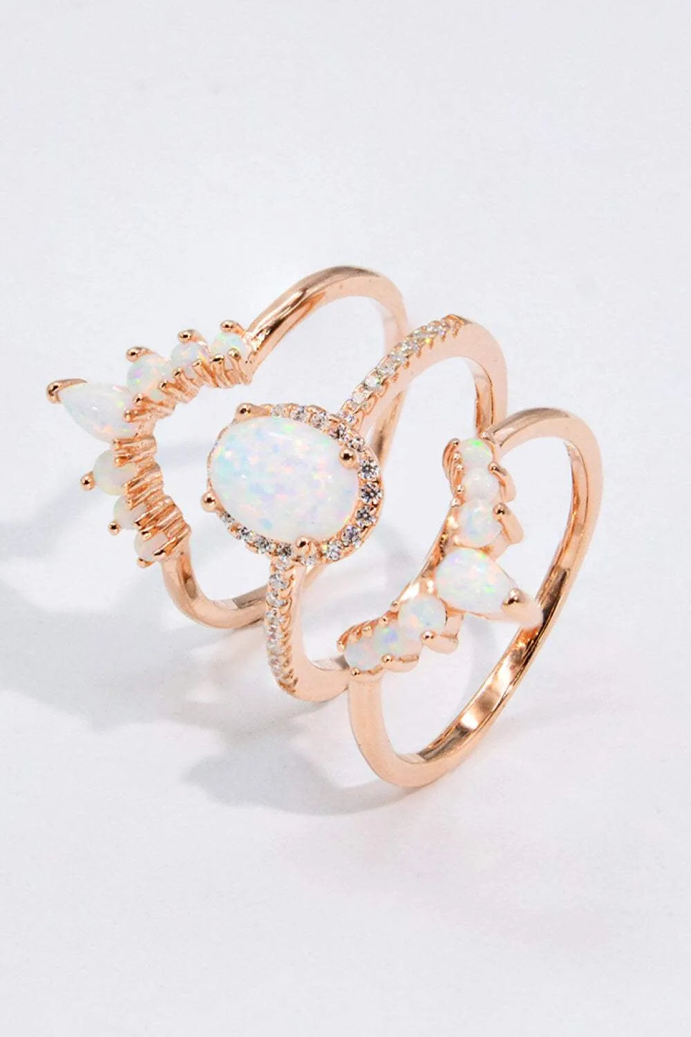 Opal and Zircon Three-Piece Ring Set Opal Opal - Tophatter Daily Deals