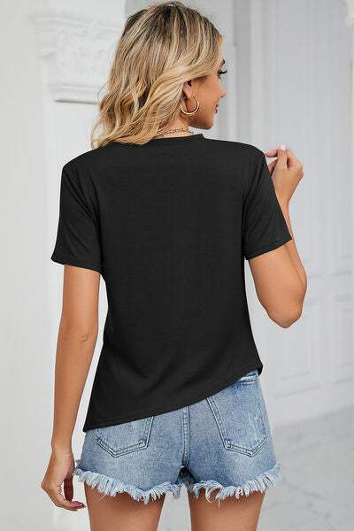 Ruched Round Neck Short Sleeve T-Shirt Women's T-Shirts - Tophatter Daily Deals