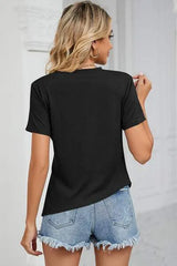 Ruched Round Neck Short Sleeve T-Shirt Women's T-Shirts - Tophatter Daily Deals
