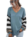 Leopard Striped Waffle-Knit Top Blouses - Tophatter Daily Deals