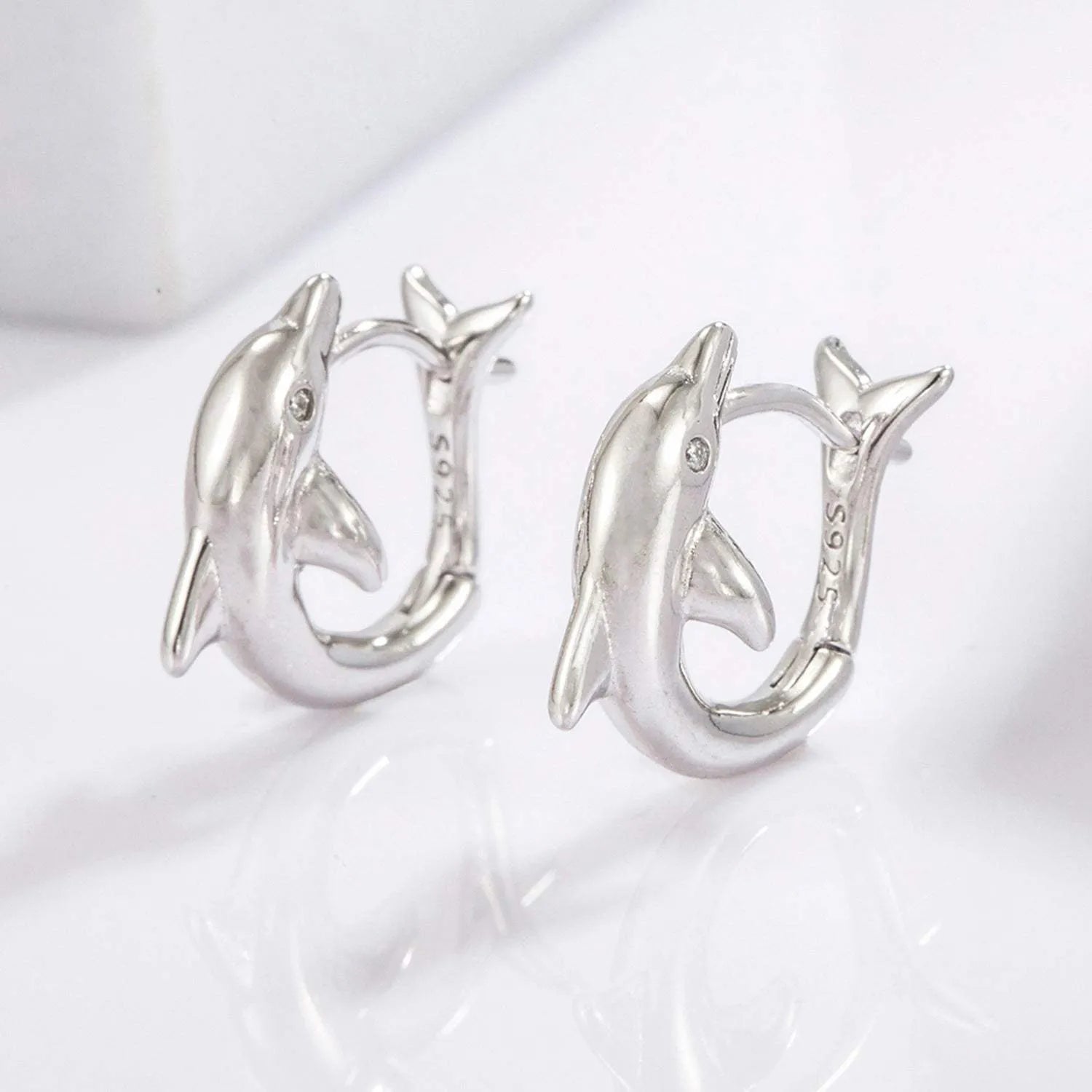 925 Sterling Silver Zircon Dolphin Earrings Earrings - Tophatter Daily Deals