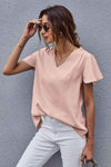 V-Neck Flutter Sleeve Blouse Blouses - Tophatter Daily Deals