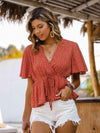 Printed Tied Flutter Sleeve Babydoll Blouse Blouses - Tophatter Daily Deals