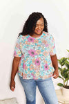 Double Take Floral Round Neck Babydoll Top Blouses - Tophatter Daily Deals