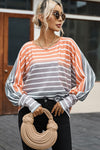 Pocketed Striped Round Neck Batwing Sleeve T-Shirt Women's T-Shirts - Tophatter Daily Deals