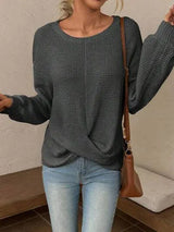 Twisted Waffle-Knit Dropped Shoulder T-Shirt Women's T-Shirts - Tophatter Daily Deals