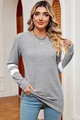 Striped Heathered Round Neck T-Shirt Women's T-Shirts - Tophatter Daily Deals