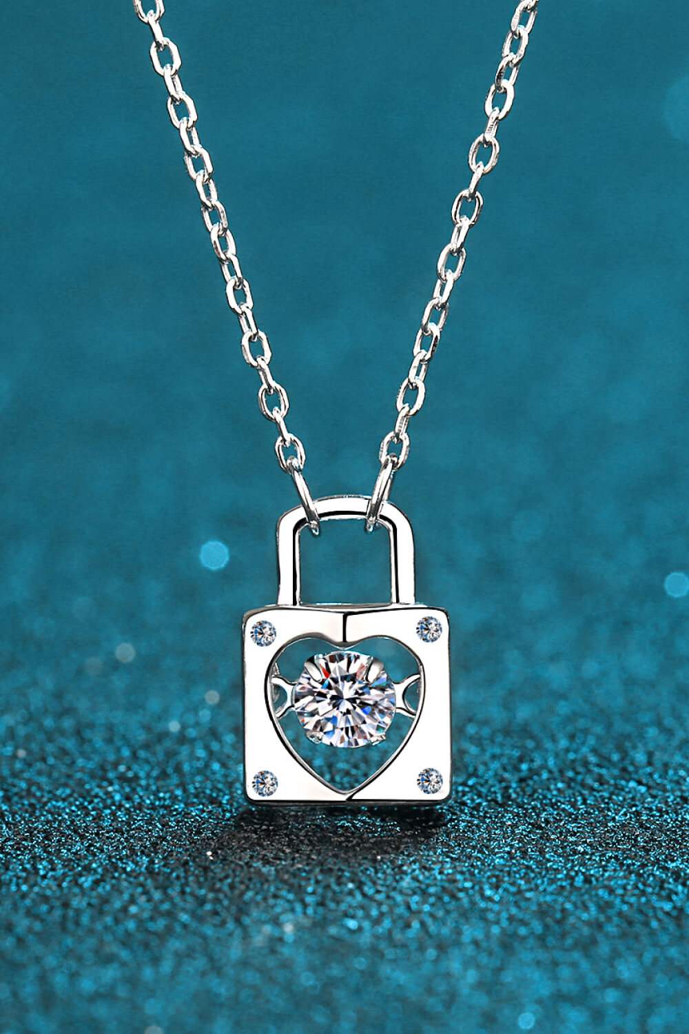 Adored Moissanite Lock Pendant Necklace Silver One Size Moissanite - Tophatter Daily Deals