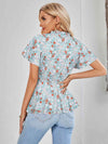 Floral Flutter Sleeve Peplum Blouse Blouses - Tophatter Daily Deals