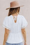 Lace Trim V-Neck Tied Peplum Blouse Blouses - Tophatter Daily Deals