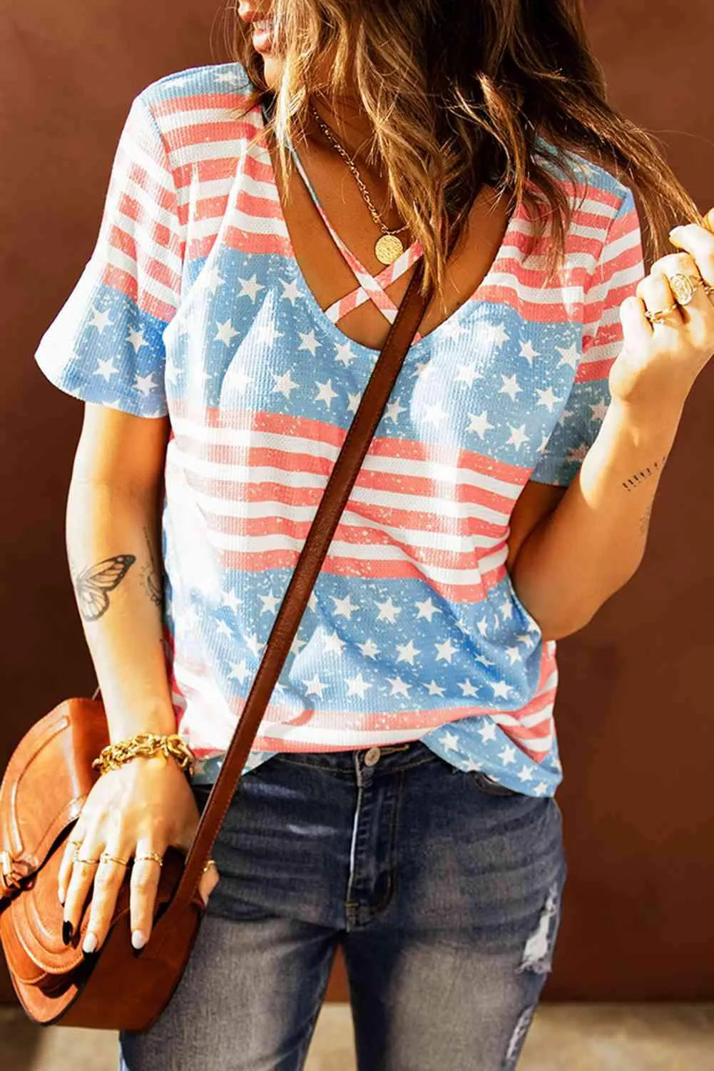 Stars and Stripes Crisscross Tee Women's T-Shirts - Tophatter Daily Deals