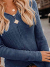 Waffle-Knit V-Neck Top Blouses - Tophatter Daily Deals