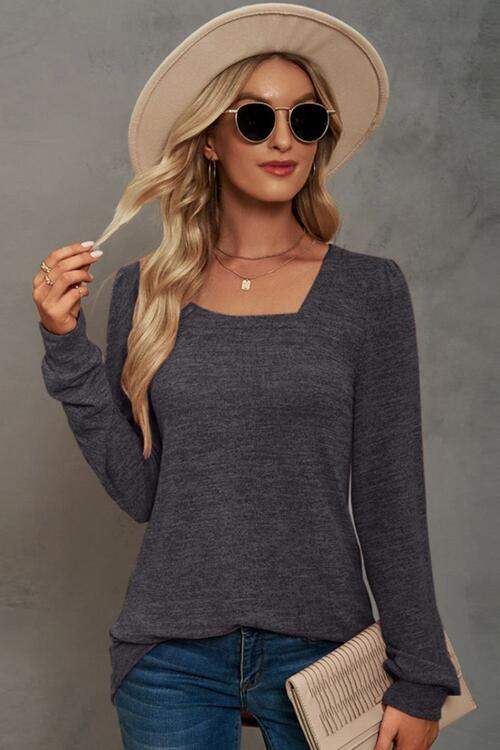 Square Neck Puff Sleeve T-Shirt Women's T-Shirts - Tophatter Daily Deals