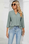 Eyelet Three-Quarter Sleeve Blouse Blouses - Tophatter Daily Deals