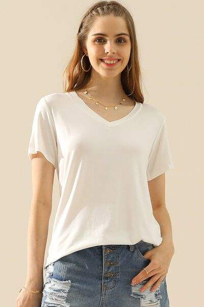 Ninexis Full Size V-Neck Short Sleeve T-Shirt WHITE Women's T-Shirts - Tophatter Daily Deals