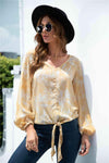 Tie-Dye Tied Balloon Sleeve Blouse Blouses - Tophatter Daily Deals