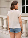 Waffle-Knit Twisted Round Neck Short Sleeve Blouse Blouses - Tophatter Daily Deals