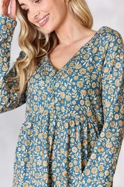 Heimish Full Size Floral Half Button Long Sleeve Blouse Blouses - Tophatter Daily Deals