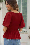 Smocked Balloon Sleeve Peplum Blouse Blouses - Tophatter Daily Deals