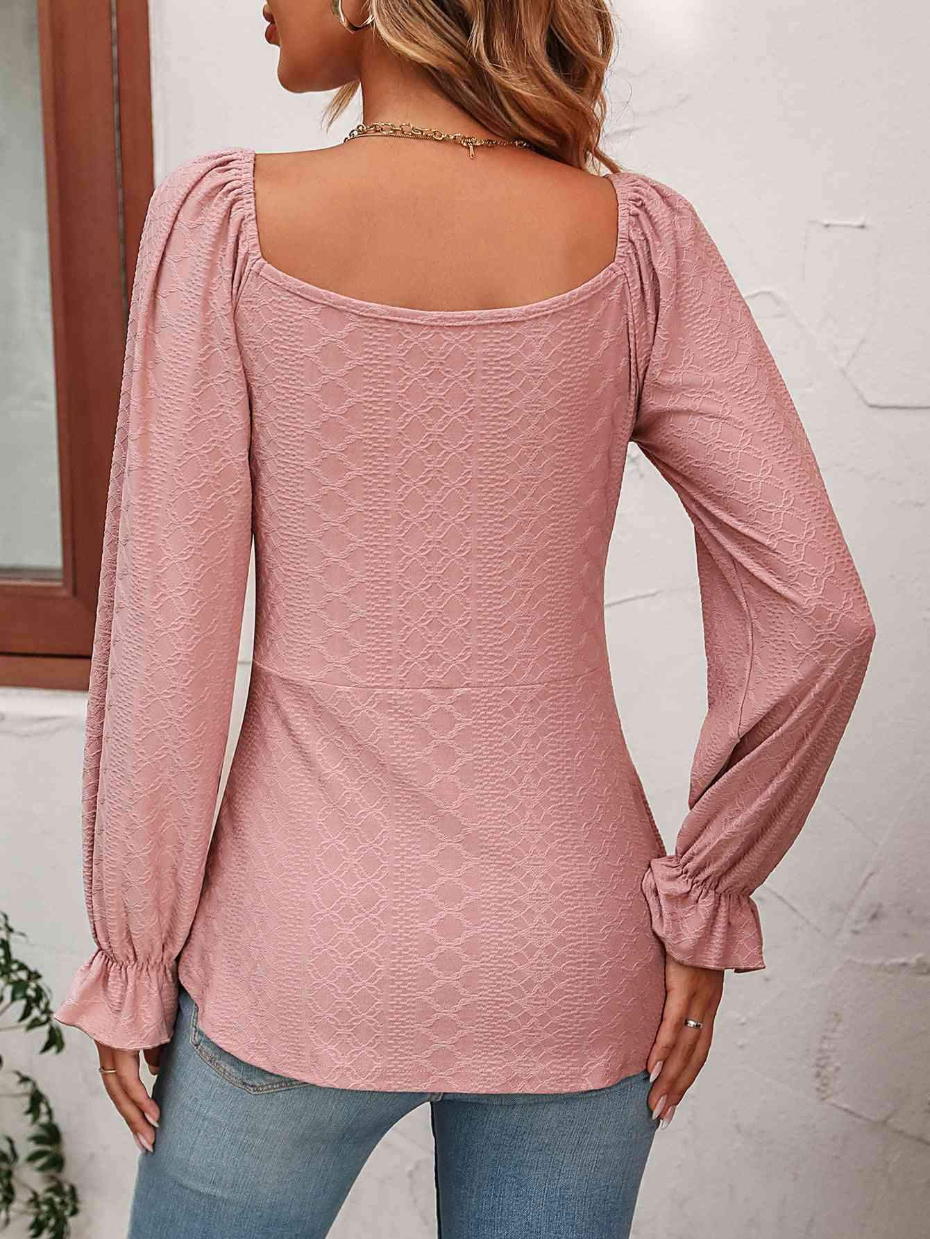 Tie Front V-Neck Puff Sleeve Blouse Blouses - Tophatter Daily Deals