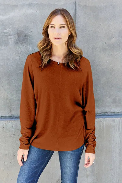 Double Take Full Size Round Neck Long Sleeve T-Shirt Women's T-Shirts - Tophatter Daily Deals