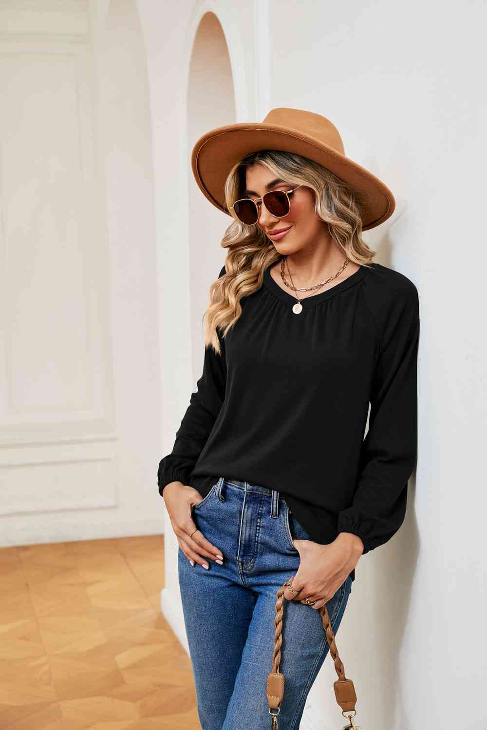 V-Neck Long Sleeve T-Shirt Women's T-Shirts - Tophatter Daily Deals