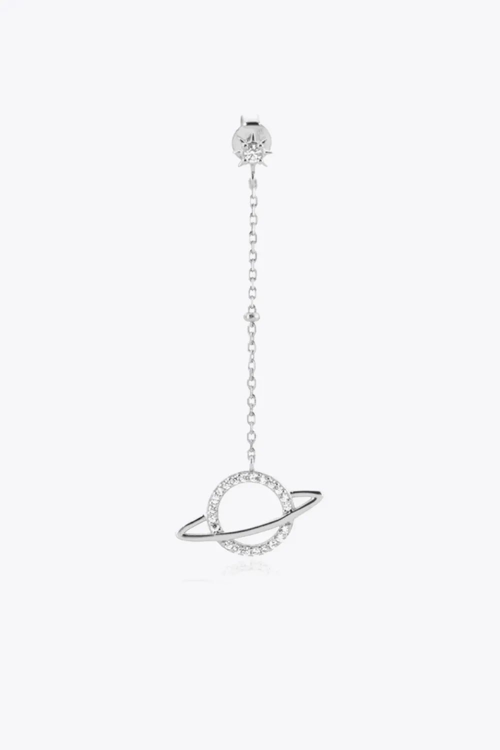 925 Sterling Silver Zircon Planet Single Earring Silver One Size Earrings - Tophatter Daily Deals