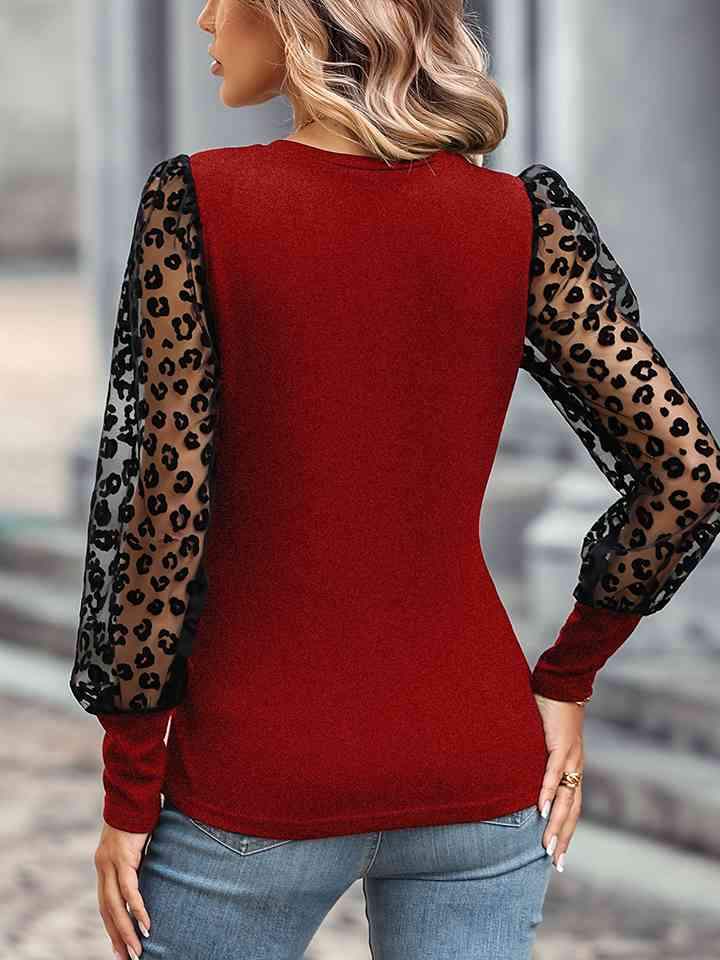 Leopard Round Neck Top Women's T-Shirts - Tophatter Daily Deals