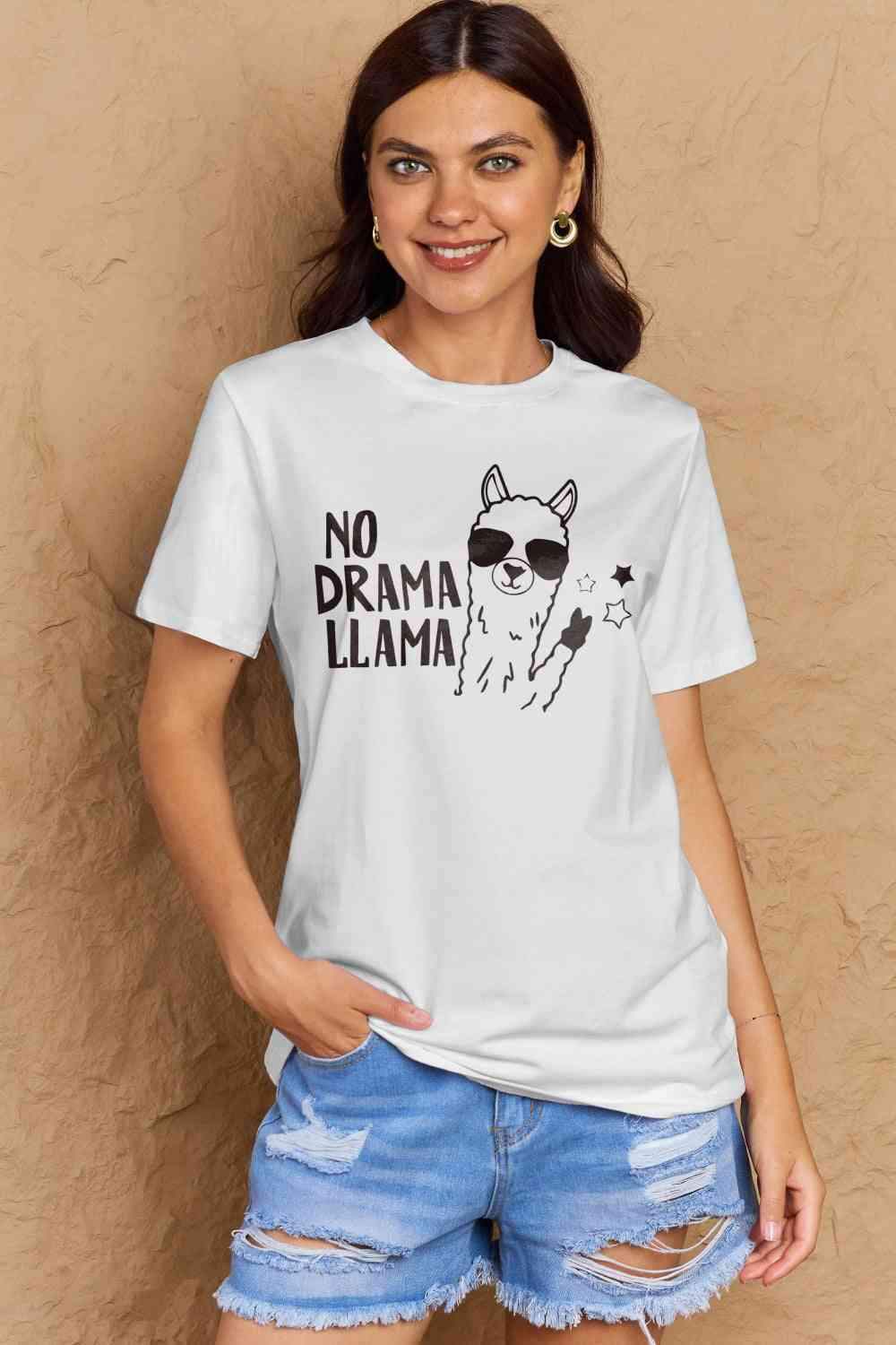 Simply Love Full Size NO DRAMA LLAMA Graphic Cotton Tee Bleach Women's T-Shirts - Tophatter Daily Deals