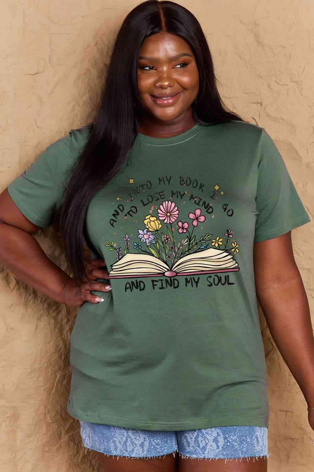 Simply Love Full Size Book & Flower Graphic Cotton Tee Women's T-Shirts - Tophatter Daily Deals