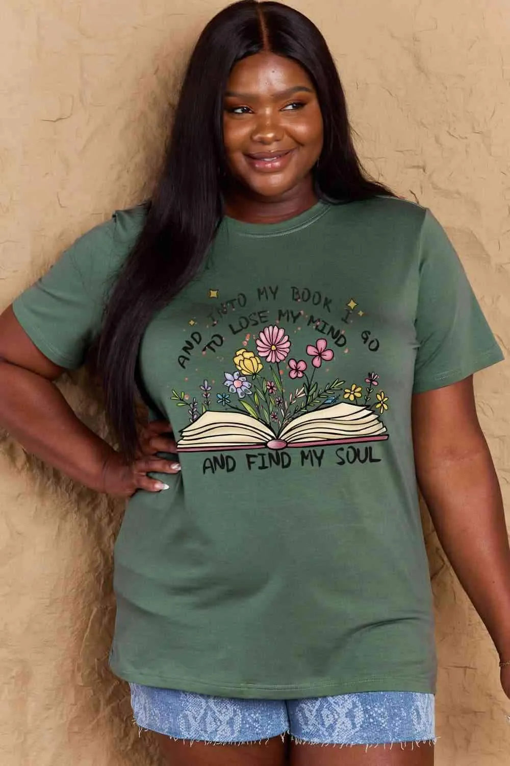 Simply Love Full Size Book & Flower Graphic Cotton Tee Women's T-Shirts - Tophatter Daily Deals