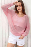 Double Take Openwork Round Neck Dropped Shoulder Knit Top Blouses - Tophatter Daily Deals