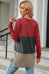 Color Block Round Neck Long Sleeve T-Shirt Women's T-Shirts - Tophatter Daily Deals