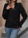 Lace Button Front Long Sleeve Top Blouses - Tophatter Daily Deals