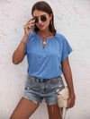 Cutout Round Neck T-Shirt Blue XL Blouses - Tophatter Daily Deals