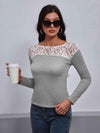 Lace Trim Long Sleeve Round Neck Tee Women's T-Shirts - Tophatter Daily Deals