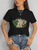 Lucky Clover Round Neck Short Sleeve T-Shirt Women's T-Shirts - Tophatter Daily Deals