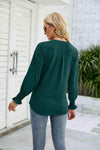 Heathered Flounce Sleeve Curved Hem Top Blouses - Tophatter Daily Deals
