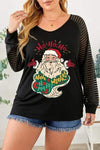 Plus Size Santa Graphic Striped Long Sleeve T-Shirt Black Women's T-Shirts - Tophatter Daily Deals