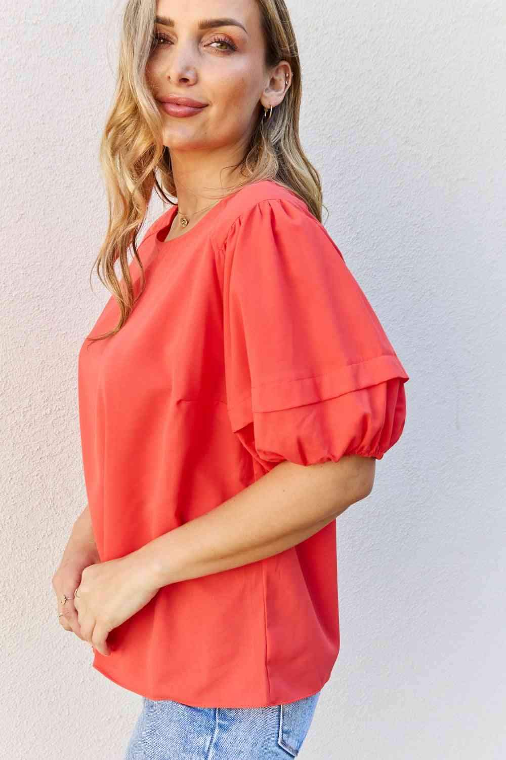 Petal Dew Sweet Innocence Full Size Puff Short Sleeve Top In Tomato Blouses - Tophatter Daily Deals