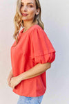 Petal Dew Sweet Innocence Full Size Puff Short Sleeve Top In Tomato Blouses - Tophatter Daily Deals