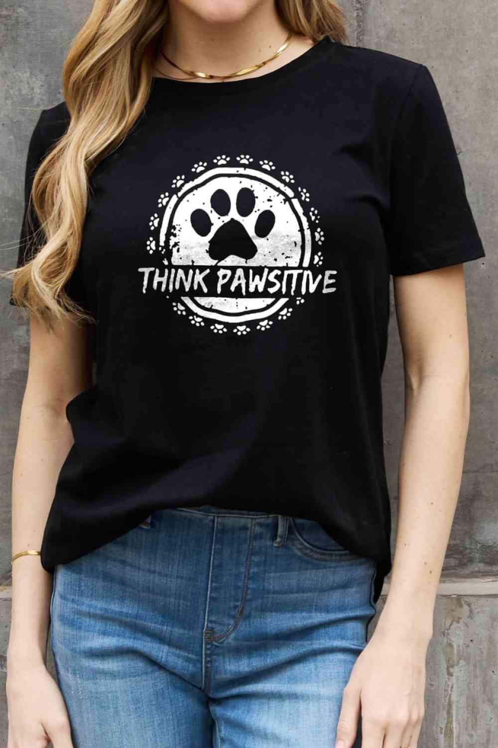 Simply Love Simply Love Full Size THINK PAWSITIVE Graphic Cotton Tee Black Women's T-Shirts - Tophatter Daily Deals